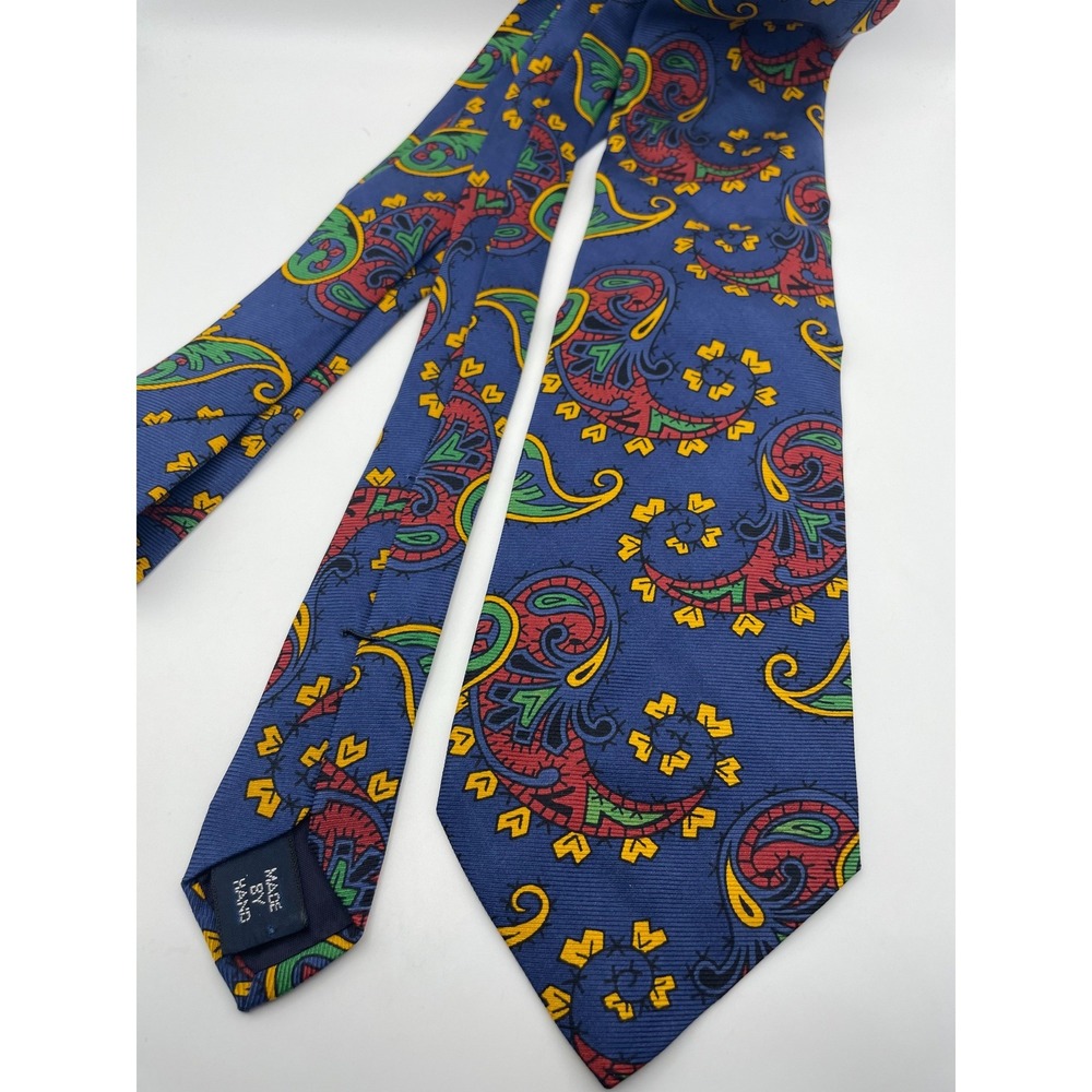 Polo Ralph Lauren Blue Multi Color Paisley Silk Tie Hand Made Classic 3.75 Inch